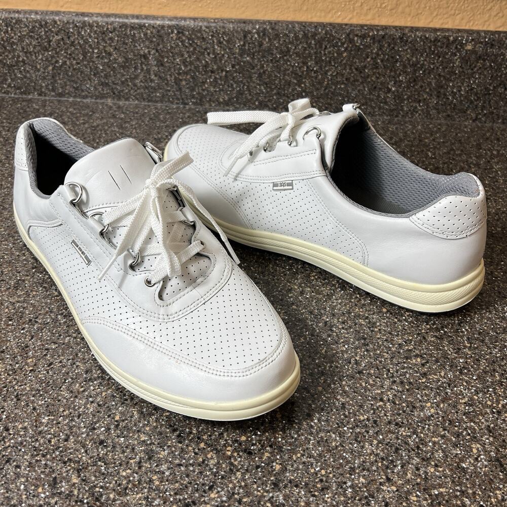 SAS Running Work Comfort Casual Shoe White Leather Lace Up Low Top Womens Sz 12M